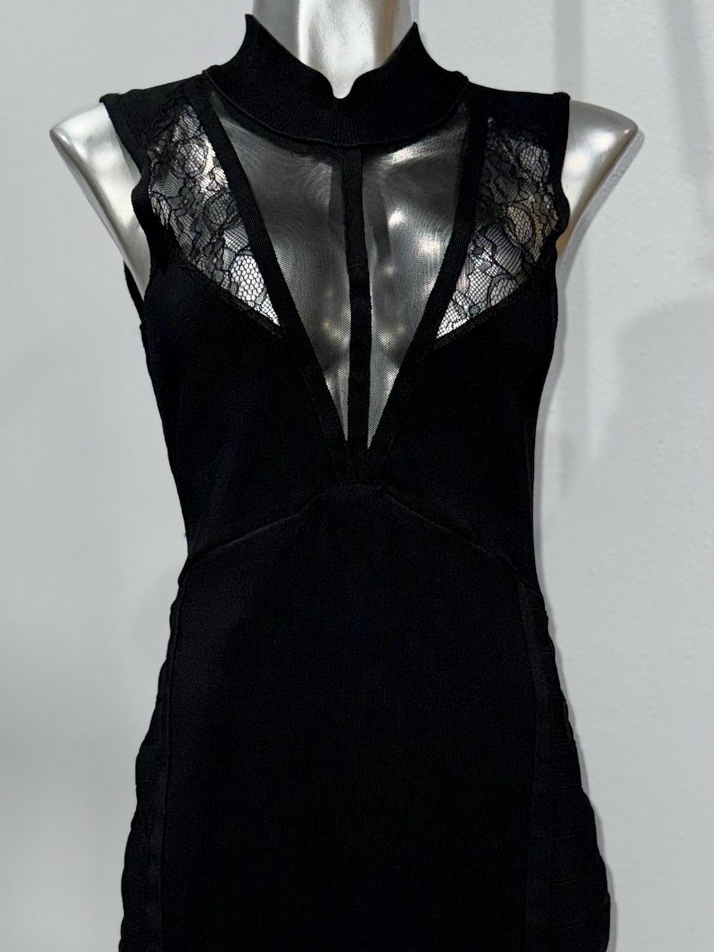Guess Black Lace & Mesh Bodycon Mini Dress